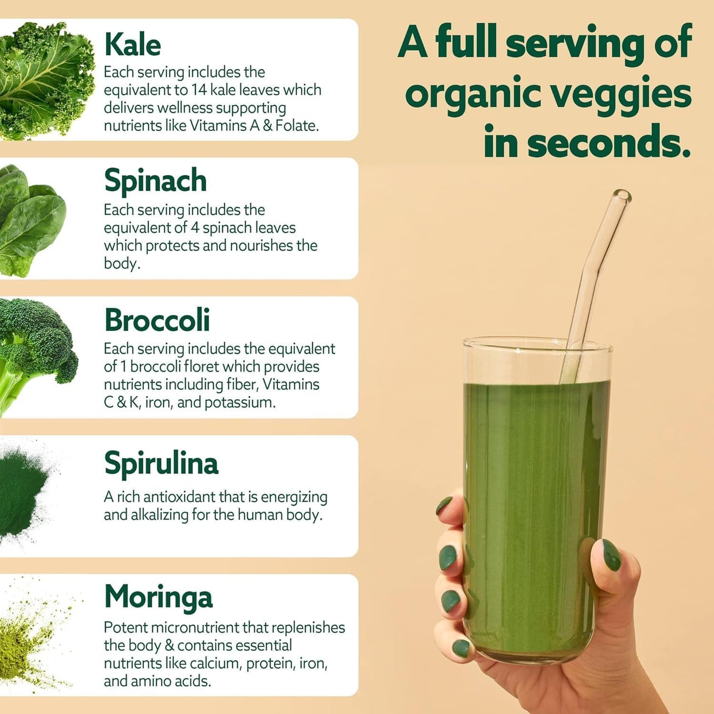 Suja Organic Greens Powder with Probiotic Blend and Spirulina for Immune Support, Digestion, and Energy - Vegan, Gluten Free, Non GMO - 10 Servings