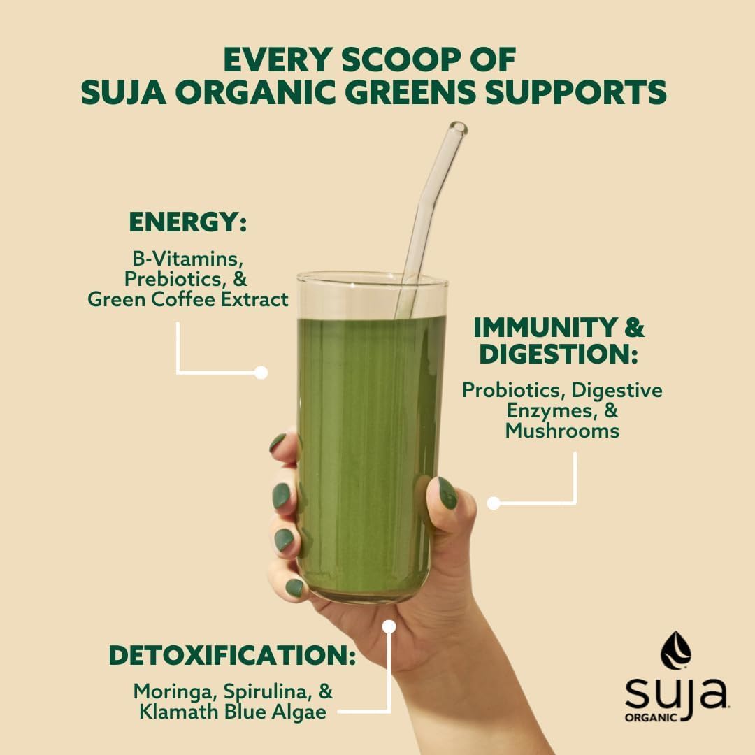 Suja Organic Greens Powder with Probiotic Blend and Spirulina for Immune Support, Digestion, and Energy - Vegan, Gluten Free, Non GMO - 10 Servings