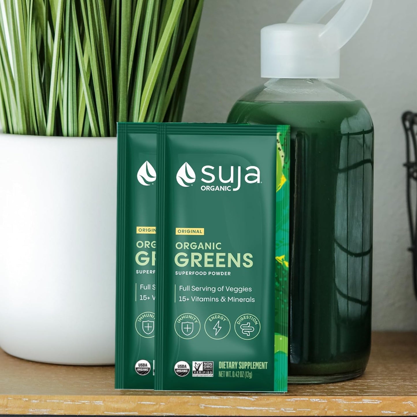 Suja Organic Greens Powder with Probiotic Blend and Spirulina for Immune Support, Digestion, and Energy - Vegan, Gluten Free, Non GMO - 10 Servings