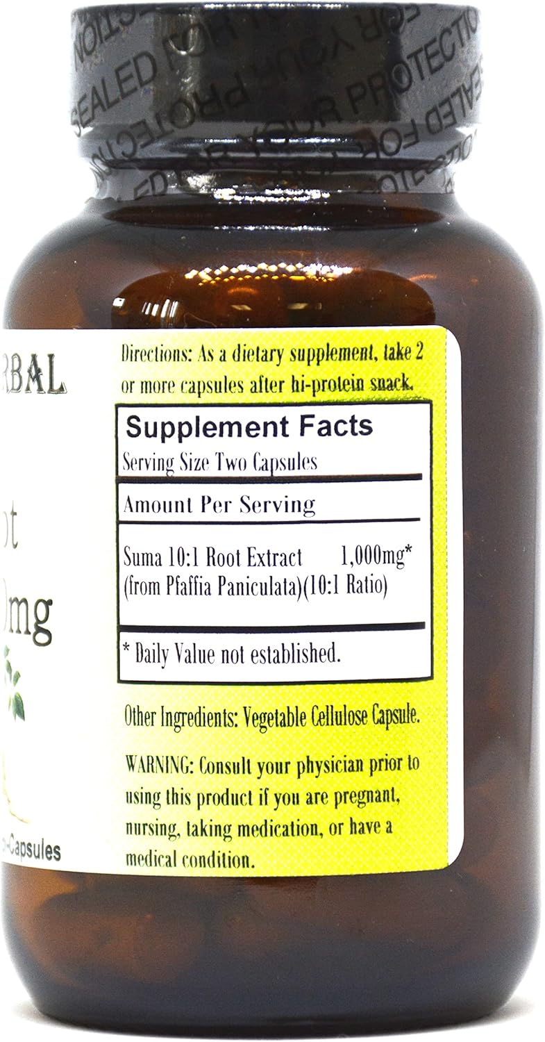 Suma Root Extract Supplement 500mg 10:1 Concentrated Extract - 60 Vegan Capsules