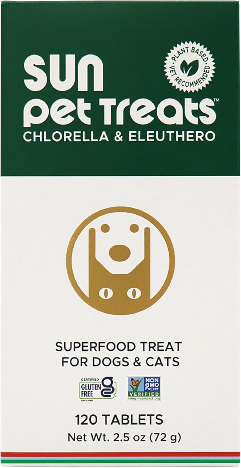 Sun Chlorella Sun Pet Treats: Green Superfood Supplement for Dogs & Cats - Immune Defense, Skin & Gut Health - 120 Bites