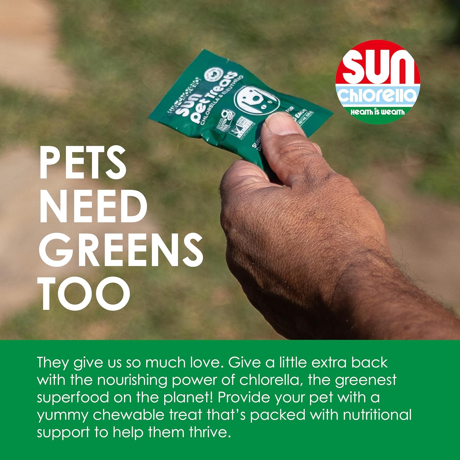 Sun Chlorella Sun Pet Treats: Green Superfood Supplement for Dogs & Cats - Immune Defense, Skin & Gut Health - 120 Bites