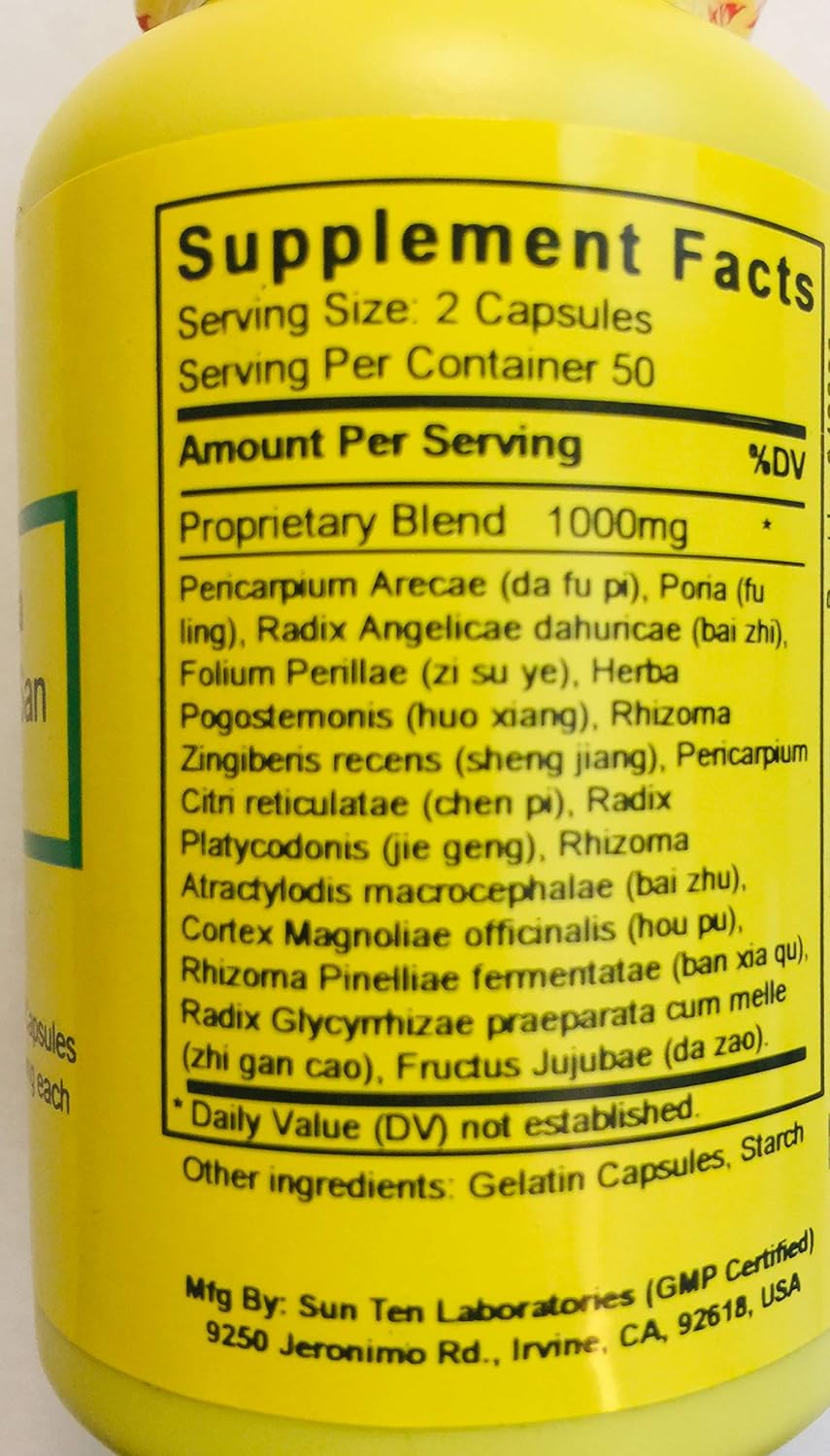 Sun Ten Agastache/Pogostemon Formula - Huo Xiang Zheng Qi San, 106B, 100 Capsules