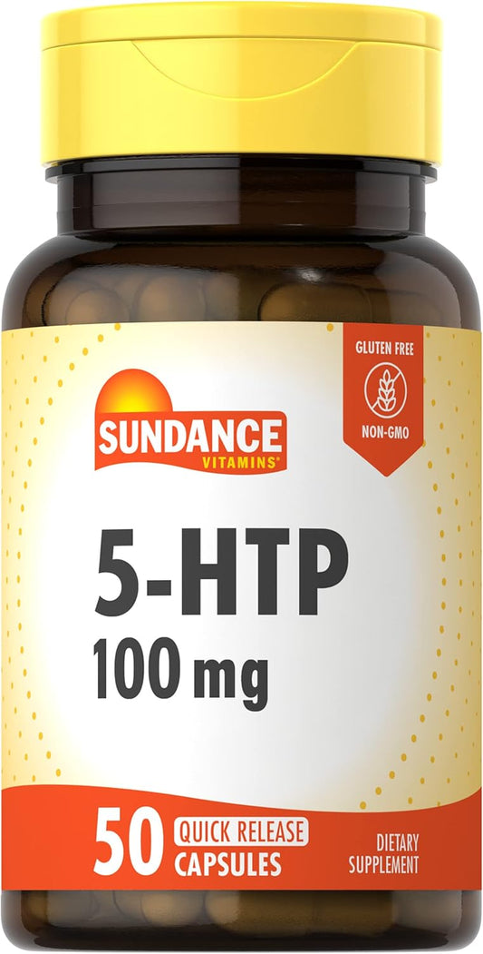 Sundance 5-HTP 100mg Capsules - Natural 5-Hydroxytryptophan Supplement - Non-GMO & Gluten-Free