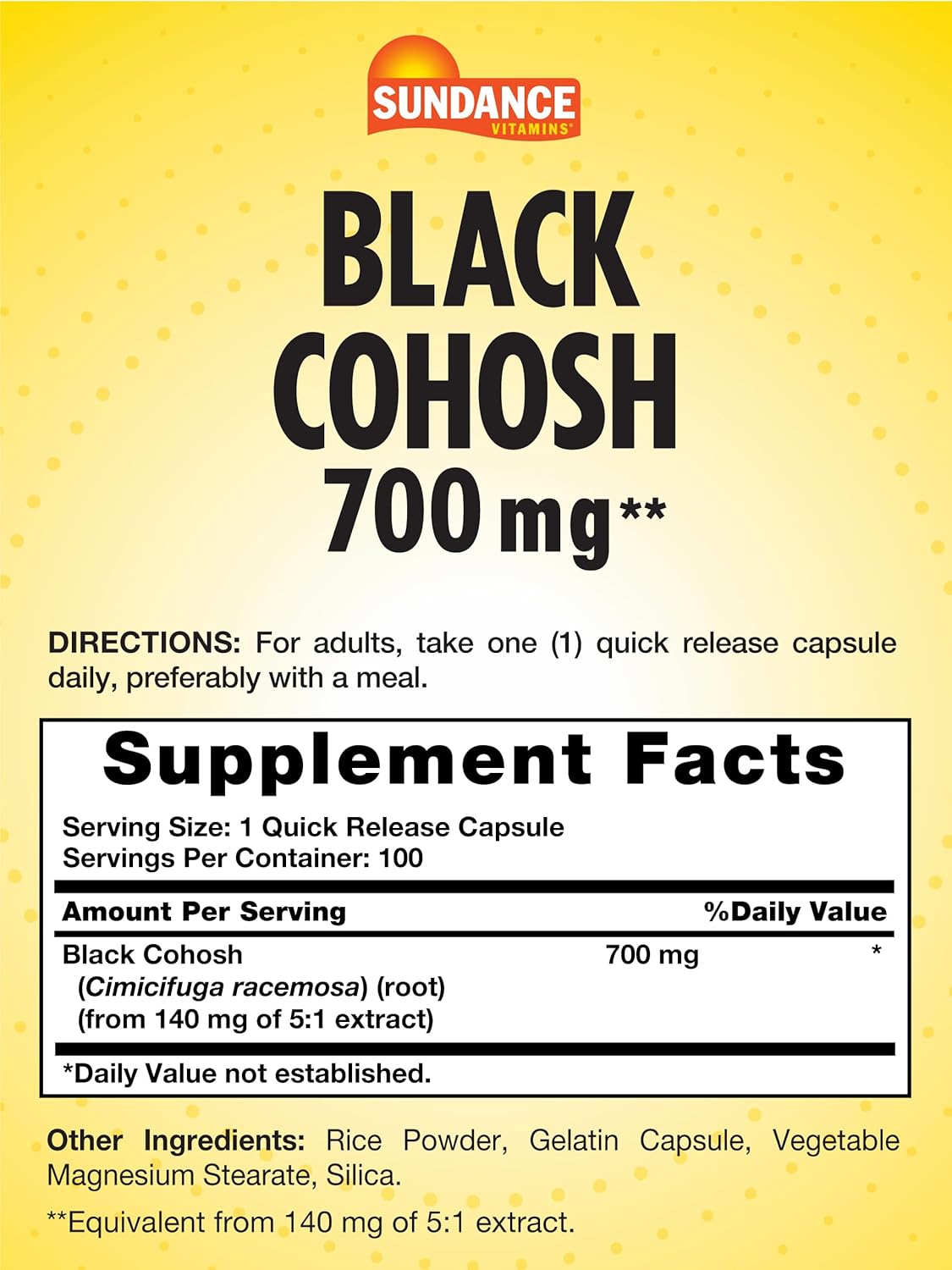 Sundance Black Cohosh 700mg Capsules | 100 Quick Release | Non-GMO Gluten Free Herbal Supplement