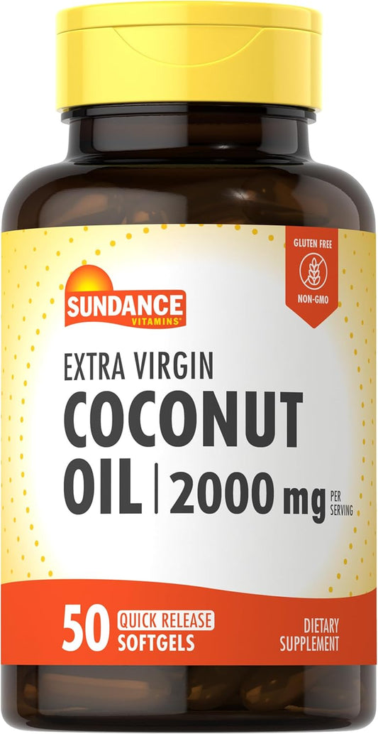 Sundance Extra Virgin Coconut Oil Softgels - 2000mg - 50 Count - Non-GMO & Gluten Free Supplement
