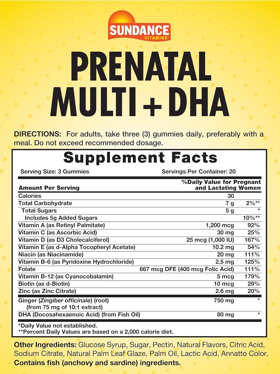Sundance Prenatal Multivitamin Gummies with DHA & Folate - 60 Count - Fruit Flavor - Non-GMO and Gluten Free - Before, During, After Pregnancy