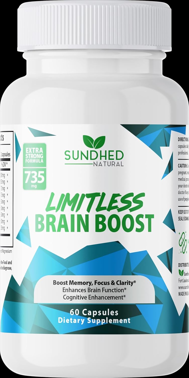 Sundhed Natural Brain Boost Capsules for Memory and Focus - Nootropic Formula with Ginkgo Biloba and St John Wort Extract - Enhance Mental Clarity and Performance