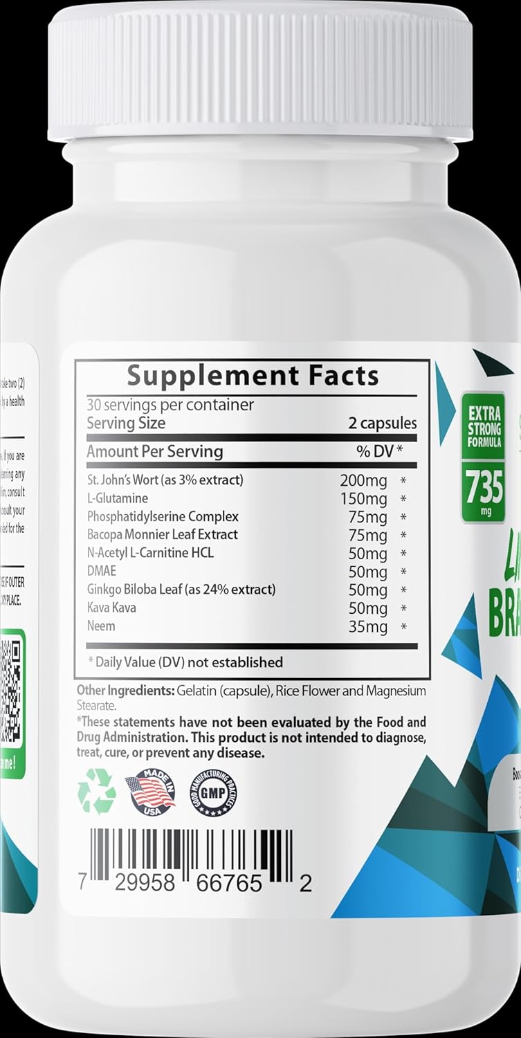 Sundhed Natural Brain Boost Capsules for Memory and Focus - Nootropic Formula with Ginkgo Biloba and St John Wort Extract - Enhance Mental Clarity and Performance