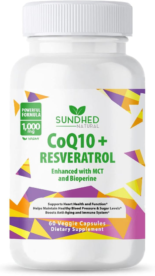 Sundhed Natural CoQ10 + Resveratrol Capsules - Powerful Antioxidant Supplement
