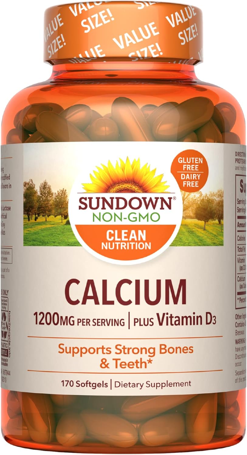 Sundown 1200 mg Calcium with Vitamin D3 Softgels for Bone, Teeth, Immune Health - 170 Count