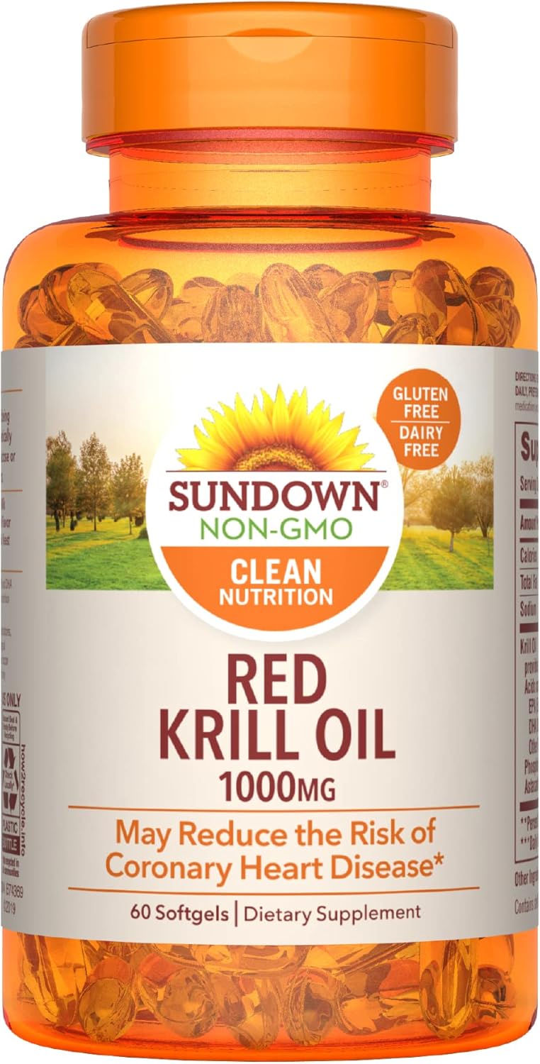 Sundown Red Krill Oil Softgels 1000mg, 60 Count - Heart Health Support