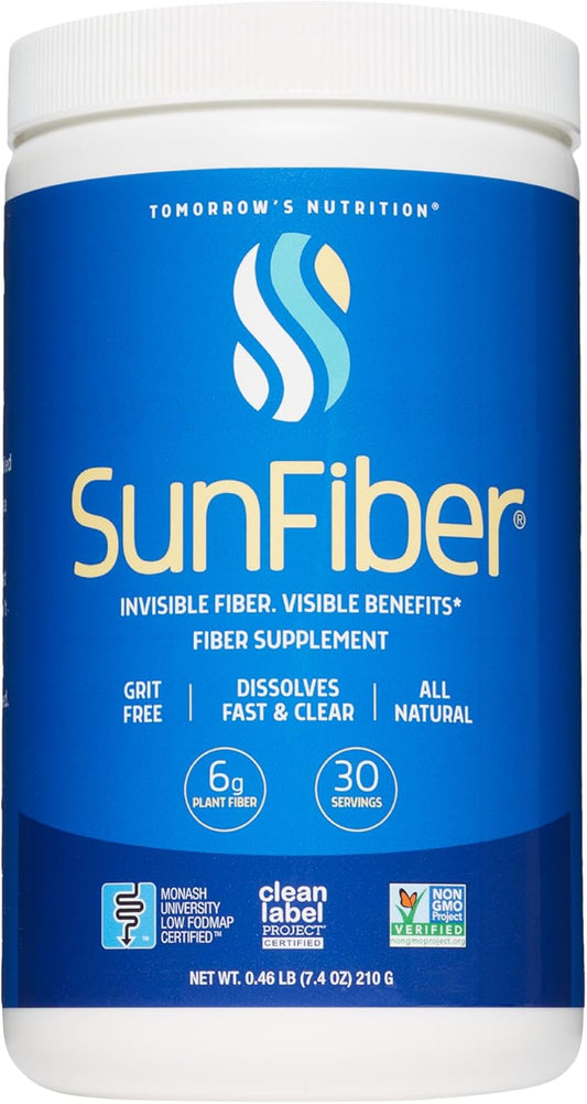 Sunfiber Prebiotic Fiber Supplement for Digestive Health - 30 Servings, Low FODMAP, Gluten-Free, Unflavored - Tomorrow's Nutrition