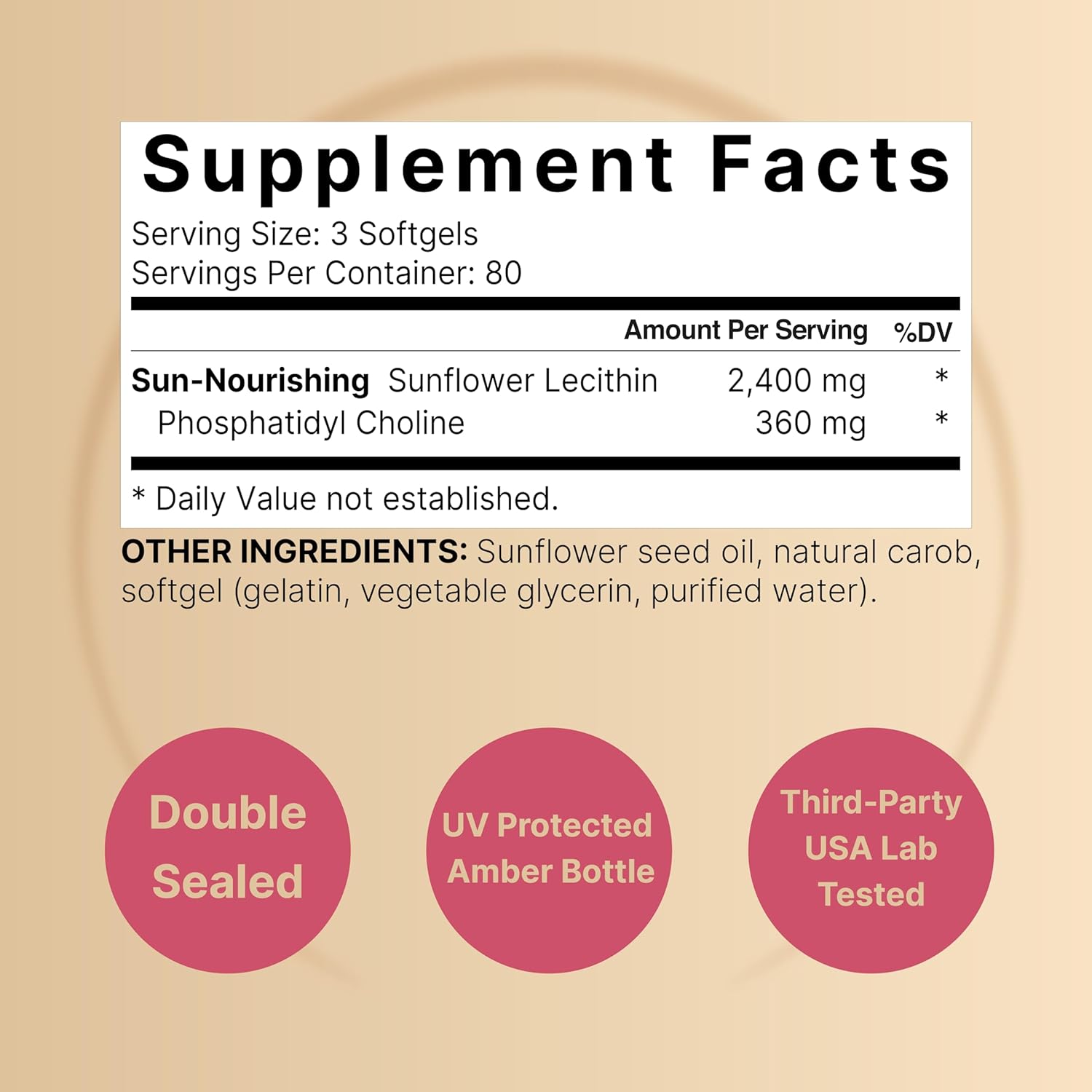 Sunflower Lecithin 240 Softgels 2,400mg - Non-GMO Seed Oil, High in Phosphatidyl Choline - Soy & Gluten Free