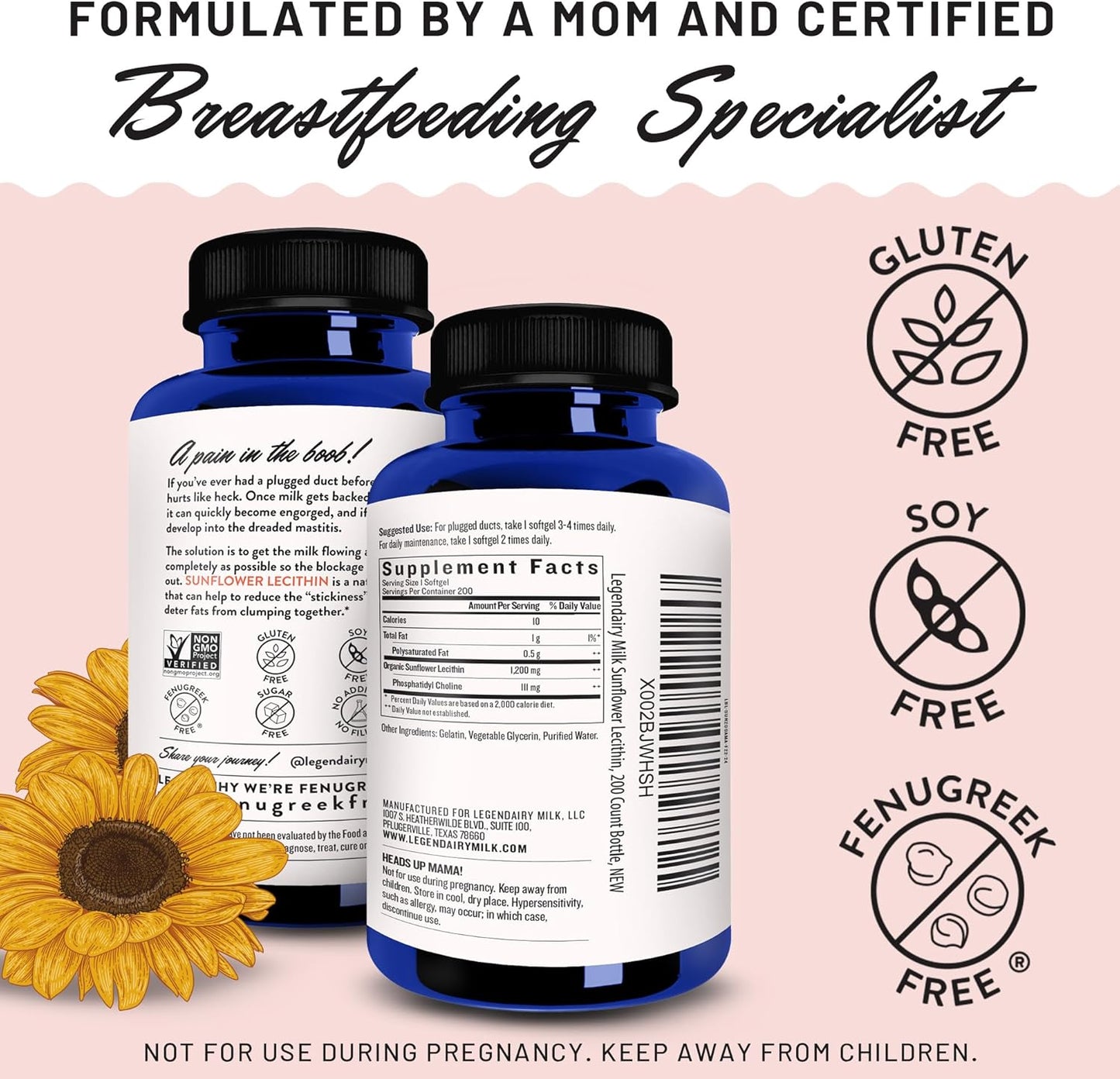 Sunflower Lecithin + Lechita Breastfeeding Supplements for Milk Supply Increase and Clogged Ducts, Lactation Support for Milk Flow and Production Boost