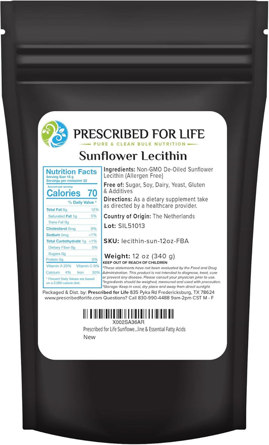Sunflower Lecithin Powder - Unbleached, Gluten Free, Vegan, Non GMO - 12oz (340g) - Rich in Choline & Essential Fatty Acids - Kosher & Soy Free