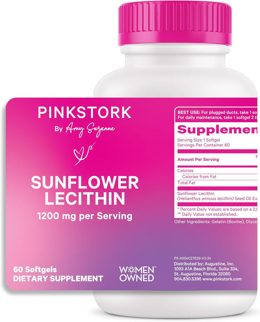 Sunflower Lecithin Supplement for Clogged Milk Ducts - Breastfeeding Support for Postpartum Moms - 1200mg Softgels - 60 Count