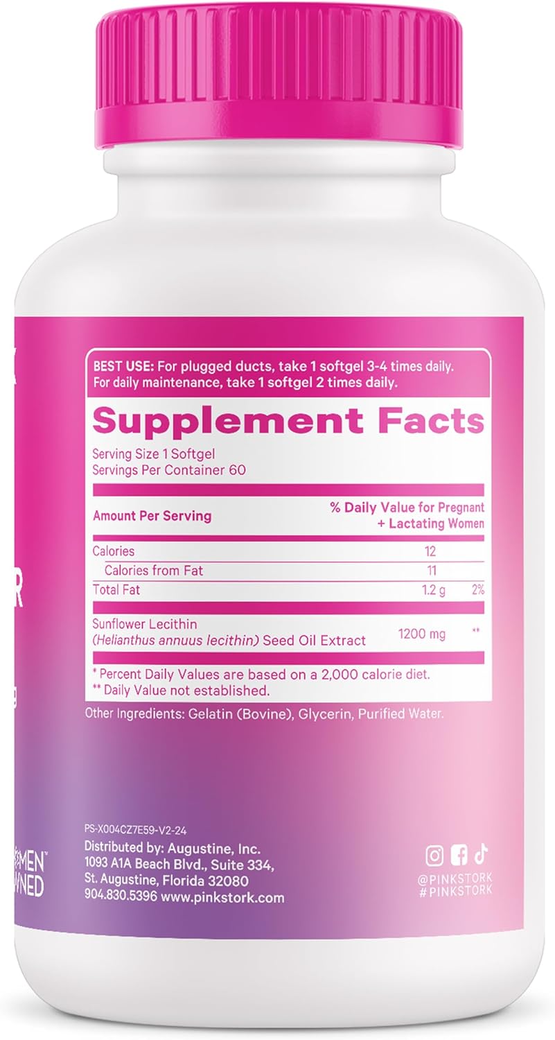 Sunflower Lecithin Supplement for Clogged Milk Ducts - Breastfeeding Support for Postpartum Moms - 1200mg Softgels - 60 Count