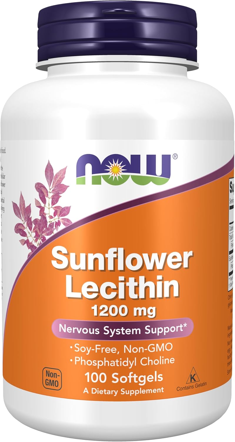 Sunflower Lecithin Supplements by NOW Foods, 1200 mg with Phosphatidyl Choline - 100 Softgels