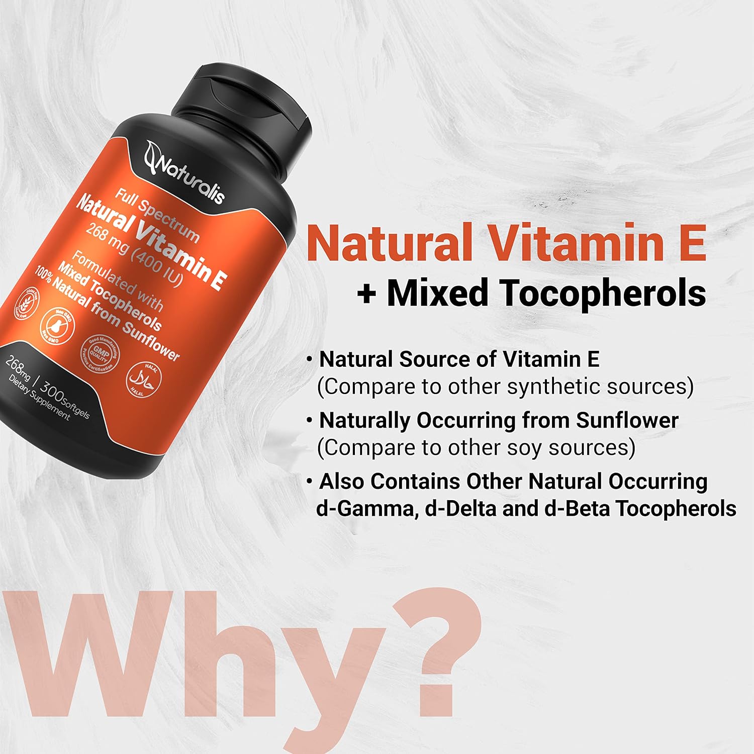 Sunflower Vitamin E Softgels with Mixed Tocopherols - Skin & Immune Support - Non-GMO, Soy & Gluten Free - 300 Count