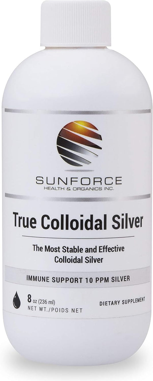 SunForce Health & Organics True Colloidal Silver Supplement - 10 ppm | Natural Health Boost for Adults and Kids (8 OZ)