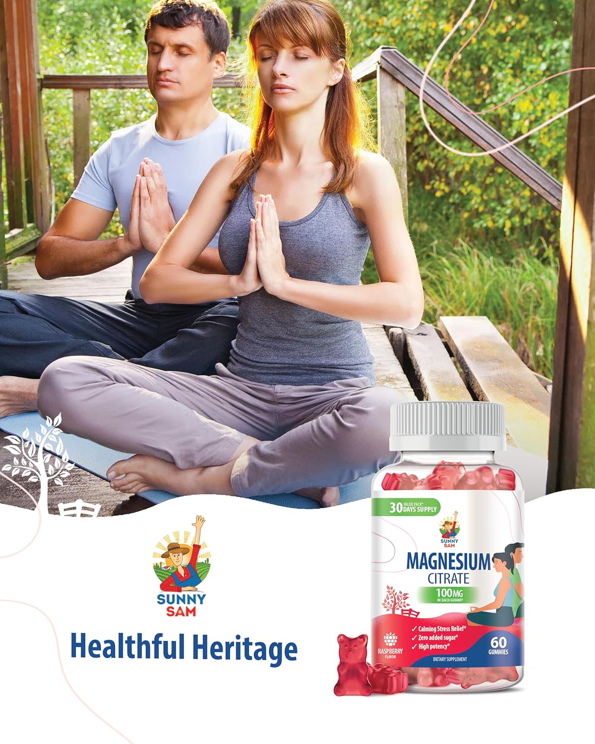 SUNNY SAM Magnesium Citrate Gummies - 200mg - Chewable Supplement for Mood & Muscle Support - Kids & Adults
