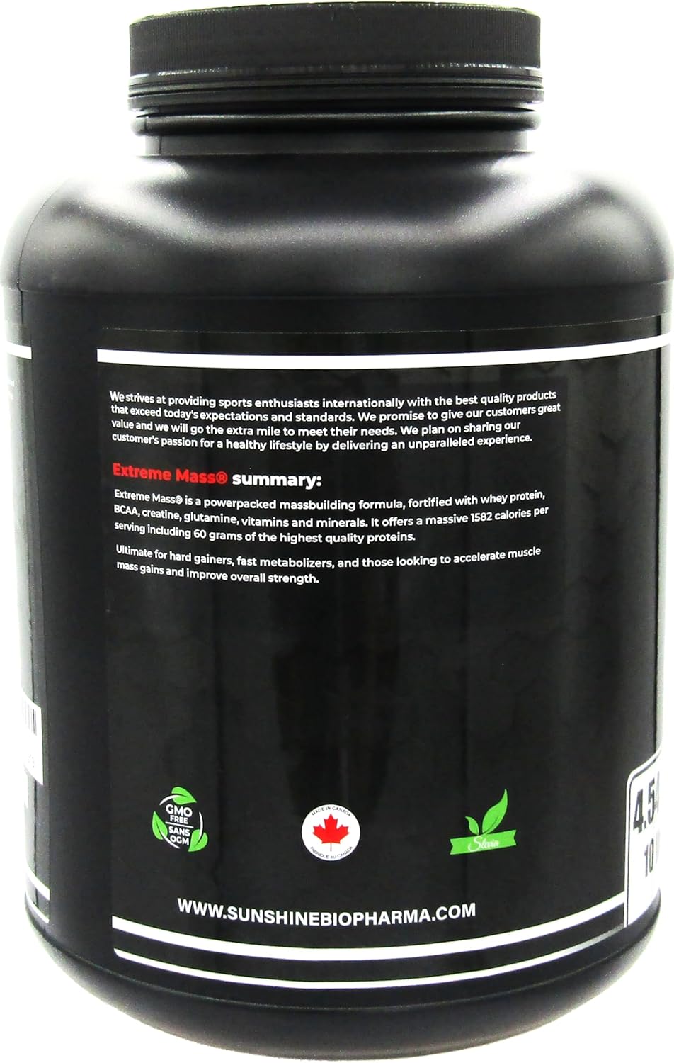 Sunshine Biopharma Extreme Mass Weight Gainer Muscle Builder - 10 lbs (4.54 kg) - High Calorie Fortified Whey Protein - Ideal for Intense Workouts