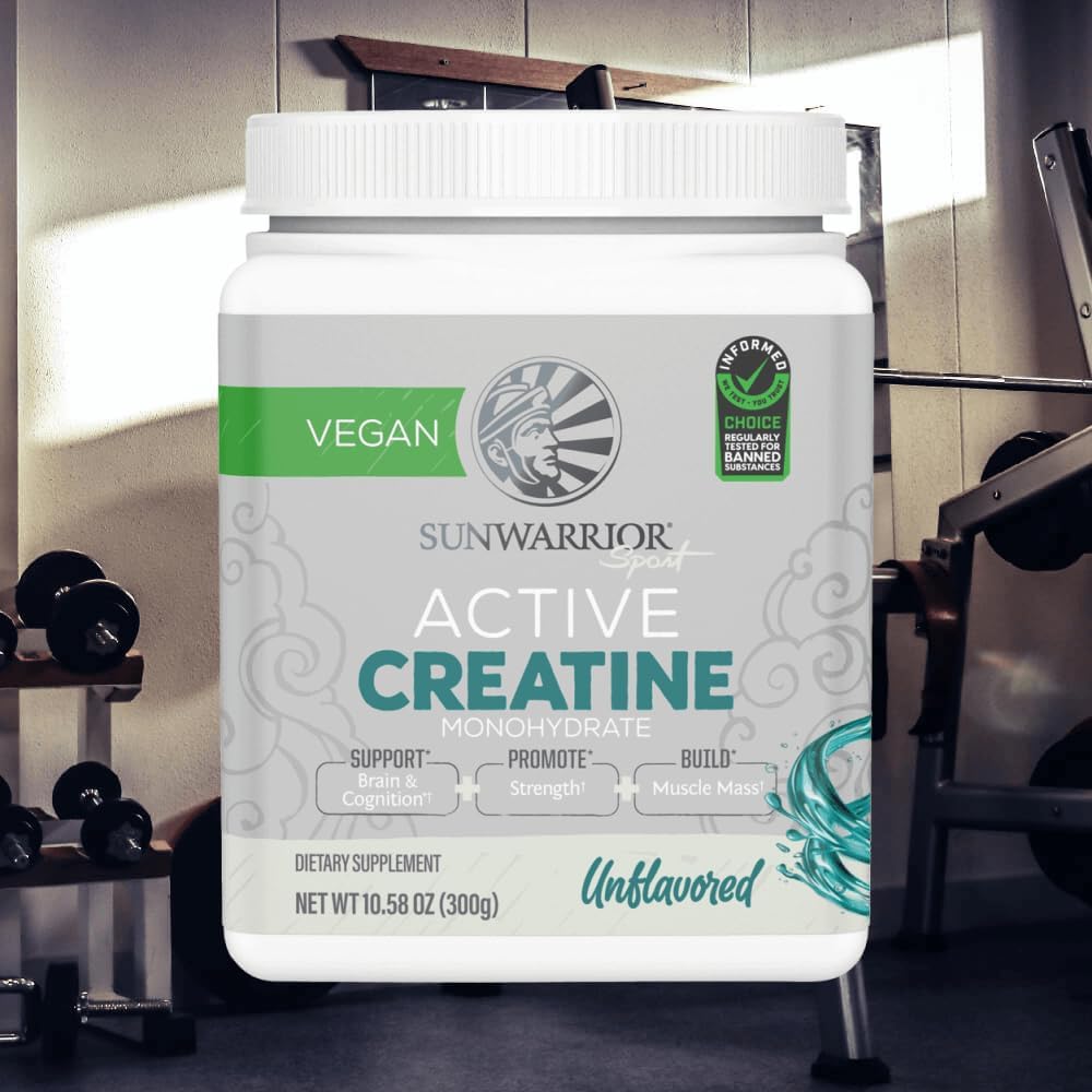 Sunwarrior Active Creatine Powder, 10.58 oz - Vegan-Friendly, Non-GMO Supplement for Muscle Strength and Endurance