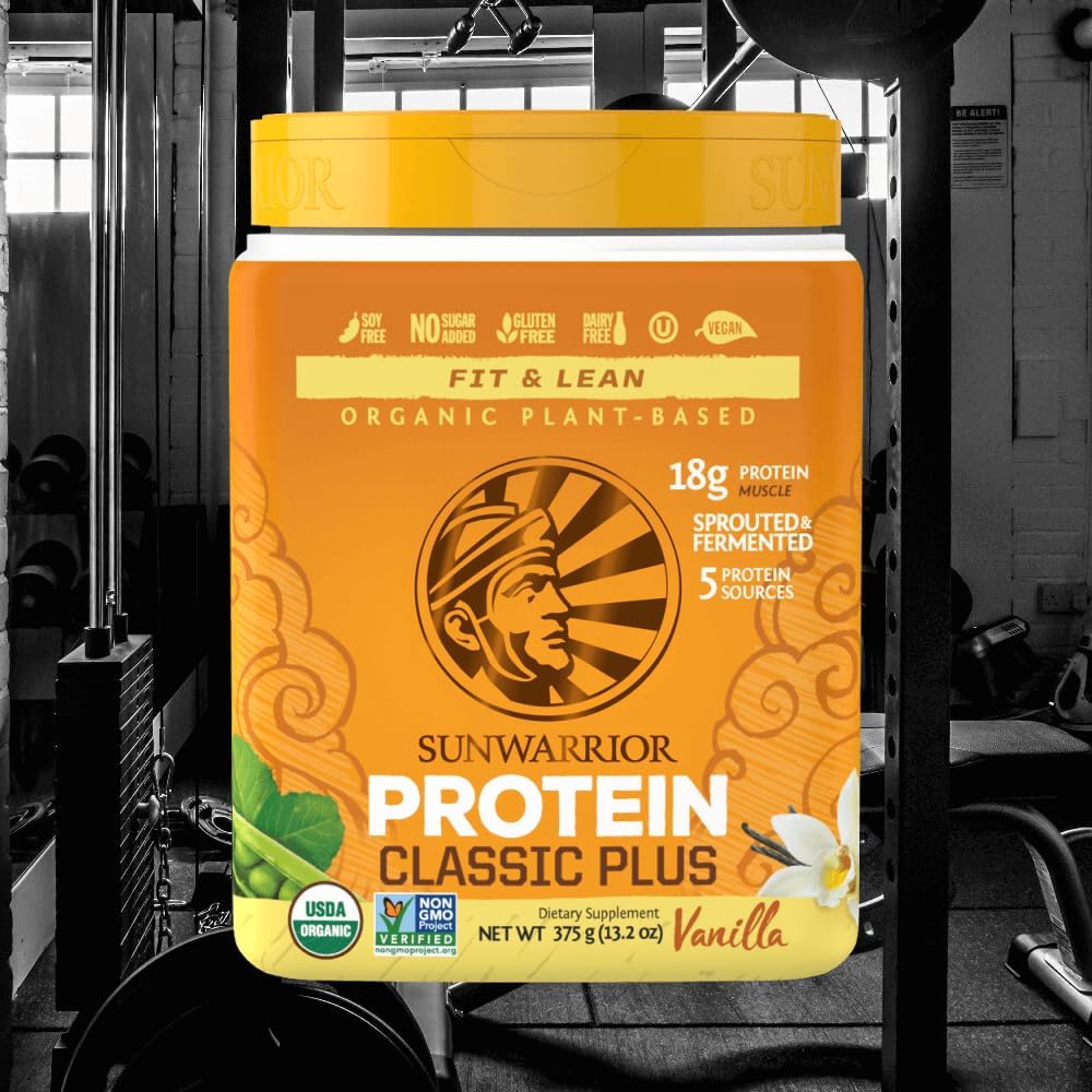 Sunwarrior Classic Plus Vegan Organic Protein Powder - Vanilla Flavor | Plant-Based Superfood Blend with Quinoa, Chia Seeds, Non-GMO Ingredients | Dairy-Free, Gluten-Free, Soy-Free, Synthetic-Free | 15 Servings