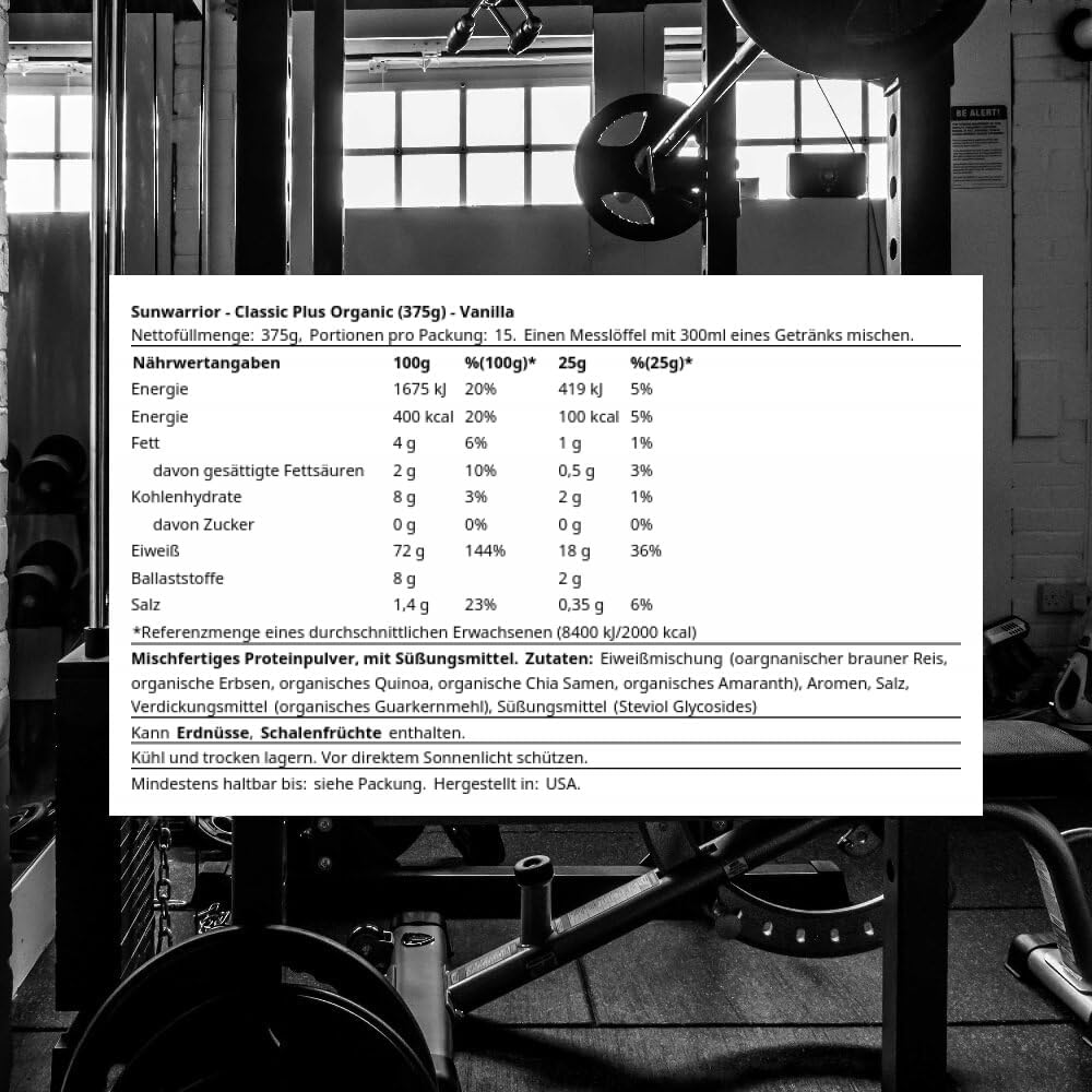 Sunwarrior Classic Plus Vegan Organic Protein Powder - Vanilla Flavor | Plant-Based Superfood Blend with Quinoa, Chia Seeds, Non-GMO Ingredients | Dairy-Free, Gluten-Free, Soy-Free, Synthetic-Free | 15 Servings