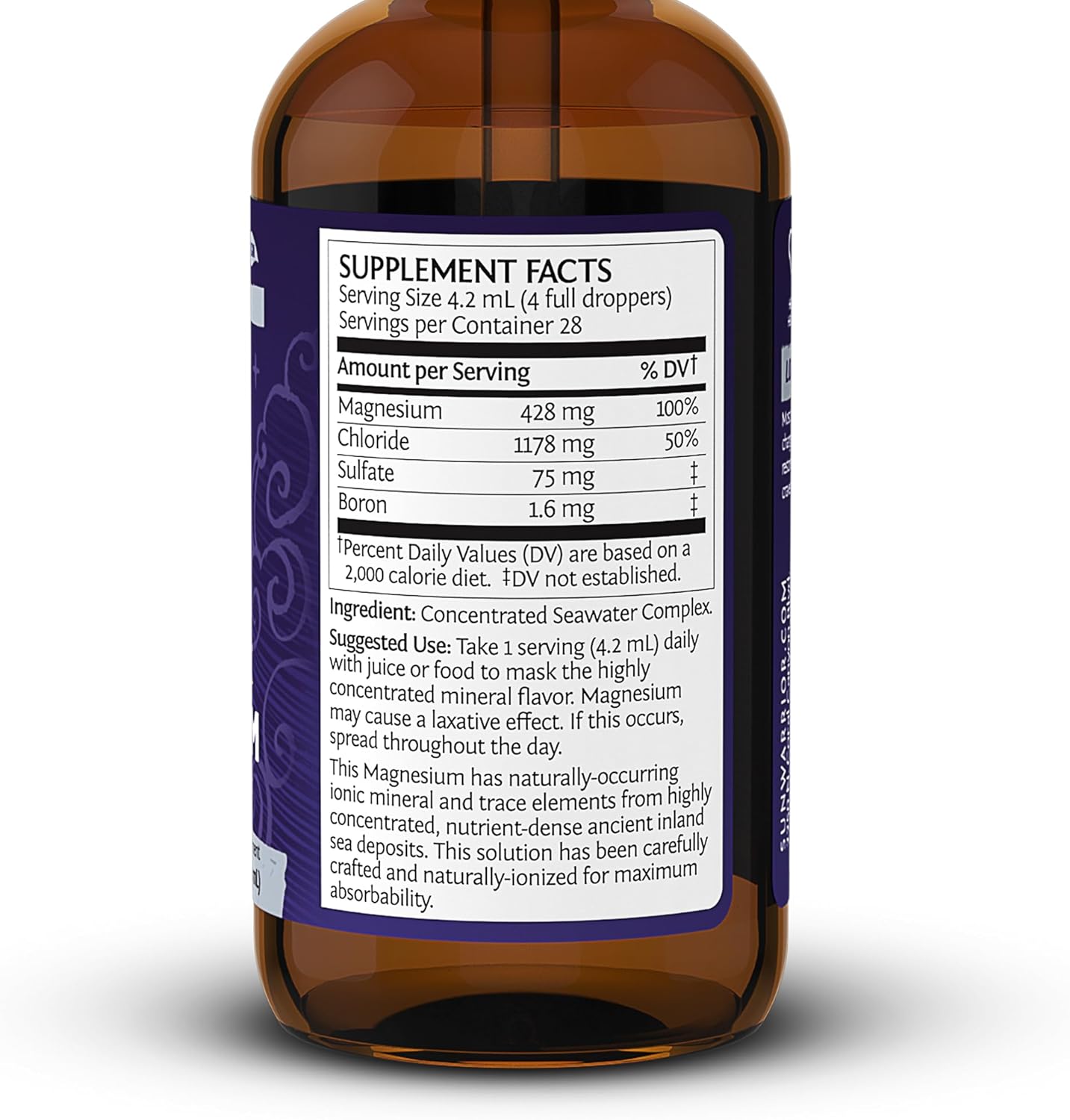 Sunwarrior Liquid Magnesium Supplement with Trace Minerals for Brain, Heart, and Muscle Support (4 FL Oz)