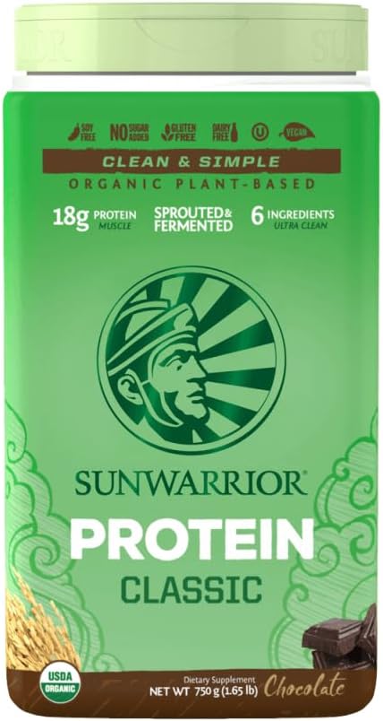 Sunwarrior Plant Based Chocolate Brown Rice Protein Powder with BCAA & Amino Acids - 750g Gluten-Free Low Carb Dairy-Free Powder