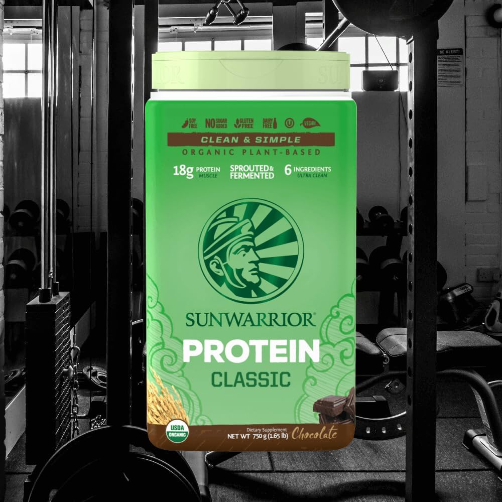 Sunwarrior Plant Based Chocolate Brown Rice Protein Powder with BCAA & Amino Acids - 750g Gluten-Free Low Carb Dairy-Free Powder