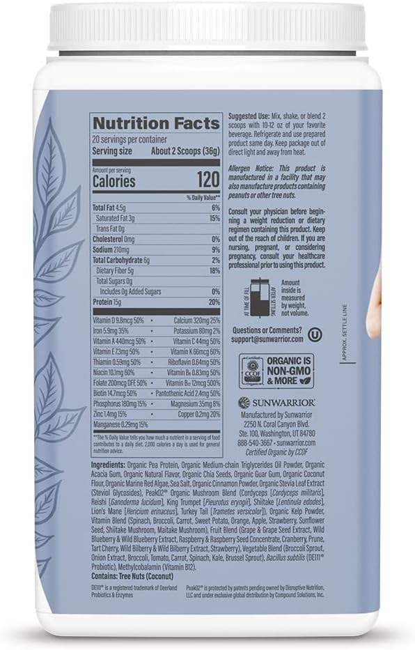 Sunwarrior Shape Lean Snickerdoodle Vegan Protein Superfood Shake - Organic Meal Replacement Supplement, Gluten-Free, Non-GMO, Dairy-Free, Sugar-Free, Low Carb Plant-Based Protein - 20 Servings