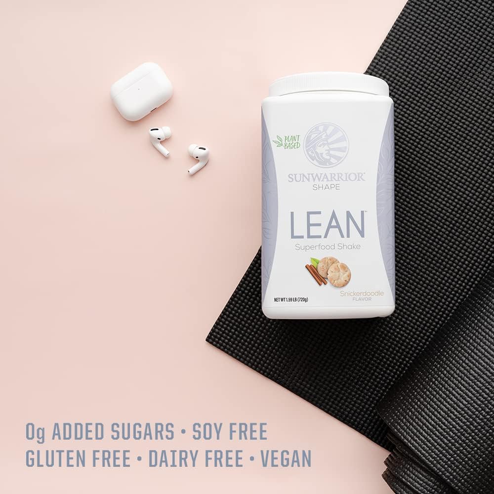 Sunwarrior Shape Lean Snickerdoodle Vegan Protein Superfood Shake - Organic Meal Replacement Supplement, Gluten-Free, Non-GMO, Dairy-Free, Sugar-Free, Low Carb Plant-Based Protein - 20 Servings
