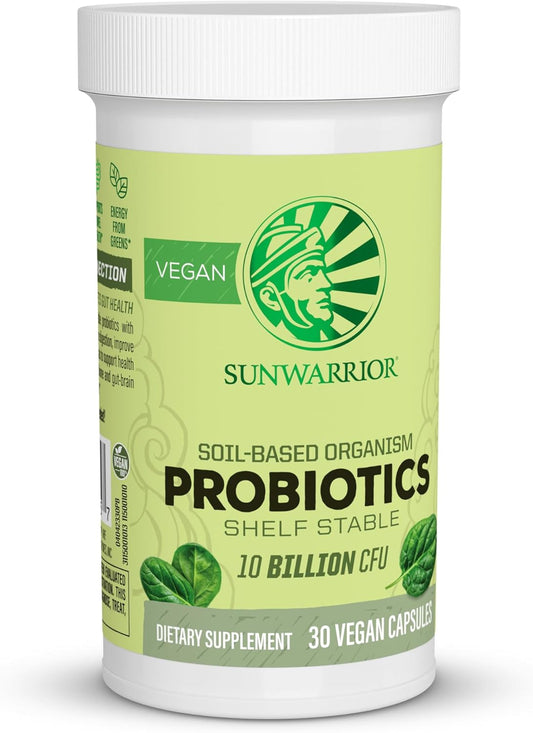 Sunwarrior Soil-Based Vegan Probiotic Capsules | 10 Billion CFU for Digestion | Soy, Gluten, Dairy Free | 30 Count