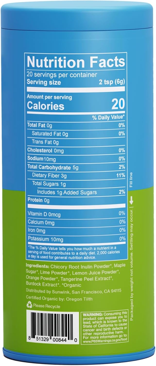 Sunwink Digestion Limeade Fiber Superfood Powder | Prebiotic Fiber Blend with Chicory Root & Tangerine Peel | Supports Gut Health | 4.2 oz, 20 Servings