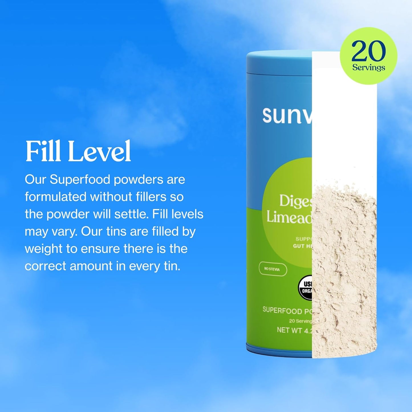 Sunwink Digestion Limeade Fiber Superfood Powder | Prebiotic Fiber Blend with Chicory Root & Tangerine Peel | Supports Gut Health | 4.2 oz, 20 Servings