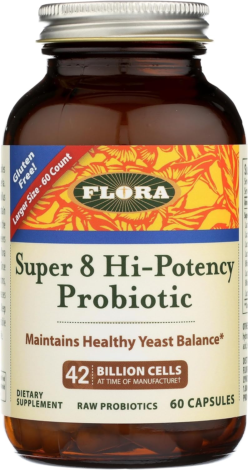 Super 8 Hi Potency Probiotics - 60 Count for Healthy Yeast Balance & Digestive Health - 42 Billion CFU, Raw, Gluten Free - 2 Month Supply for Men & Women