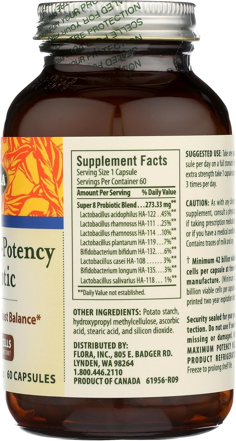 Super 8 Hi Potency Probiotics - 60 Count for Healthy Yeast Balance & Digestive Health - 42 Billion CFU, Raw, Gluten Free - 2 Month Supply for Men & Women