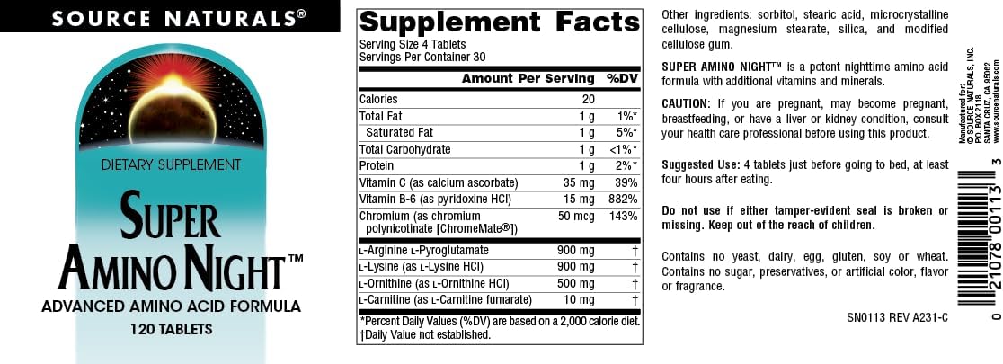 Super Amino Night by Source Naturals - Advanced Amino Acid Formula in 120 Tablets