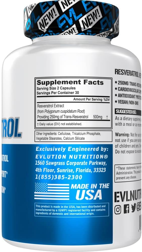 Super Antioxidant Trans-Resveratrol Supplement for Immune and Heart Health - 500mg Japanese Knotweed Extract - Evlution Anti Aging Nutrition