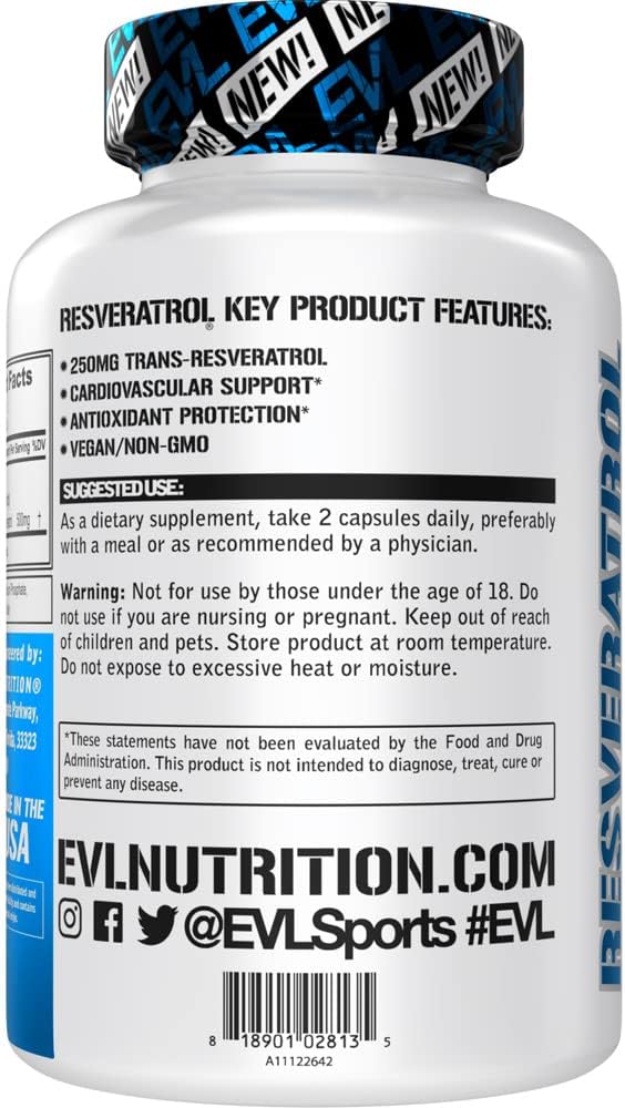 Super Antioxidant Trans-Resveratrol Supplement for Immune and Heart Health - 500mg Japanese Knotweed Extract - Evlution Anti Aging Nutrition