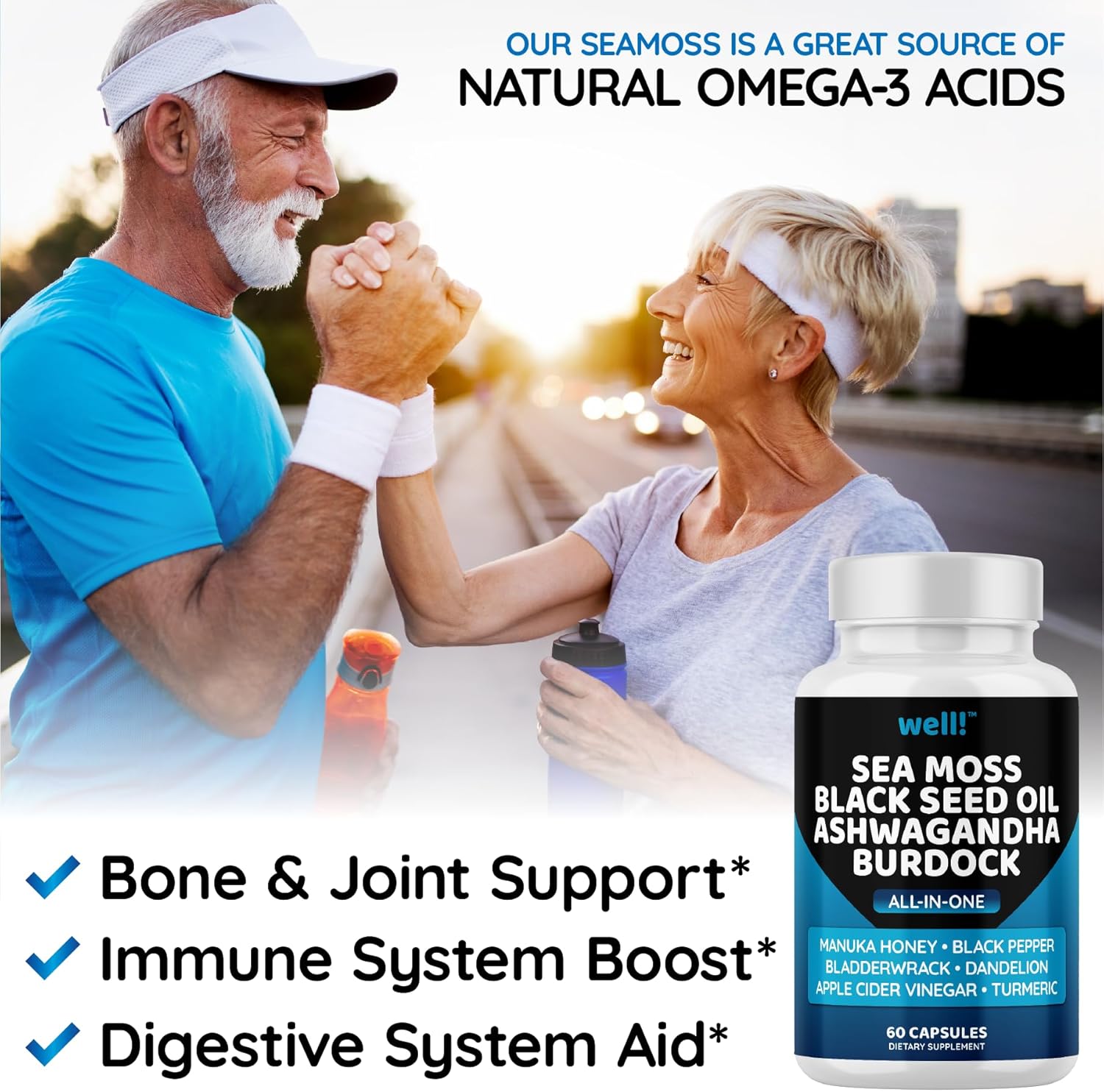 Super Antioxidants Supplement with Sea Moss, Black Seed Oil, Ashwagandha, Bladderwrack, Maca, Turmeric, Manuka Honey, Dandelion, and Black Pepper - 180 Capsules