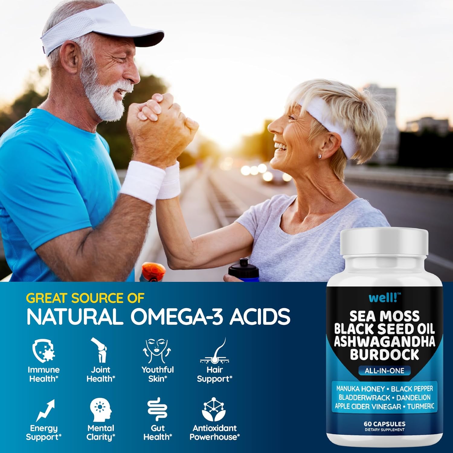 Super Antioxidants Supplement with Sea Moss, Black Seed Oil, Ashwagandha, Bladderwrack, Maca, Turmeric, Manuka Honey, Dandelion, and Black Pepper - 180 Capsules