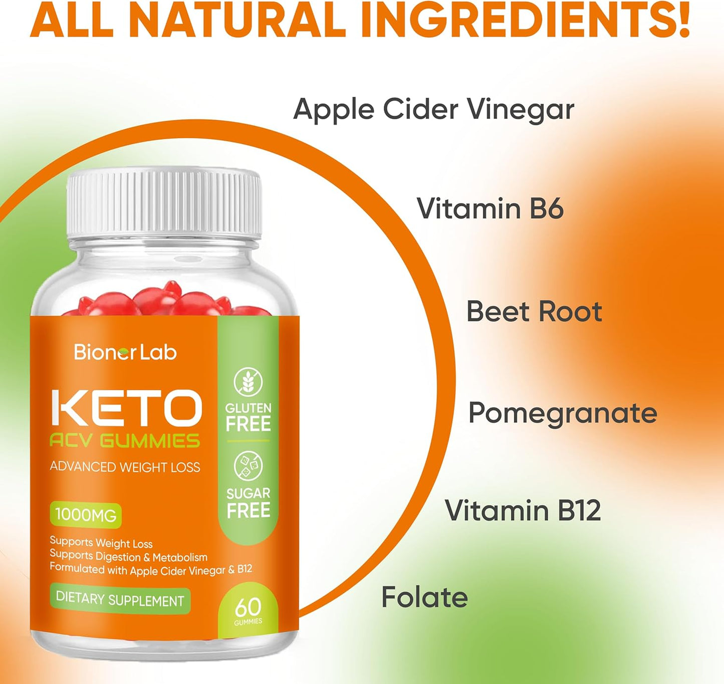 Super Apple Cider Vinegar Gummies for Weight Loss - Gluten & Sugar-Free ACV Supplement for Men & Women - Boost Metabolism & Digestion, Promote Hair & Skin Health - 1000MG Vegan Diet Aid
