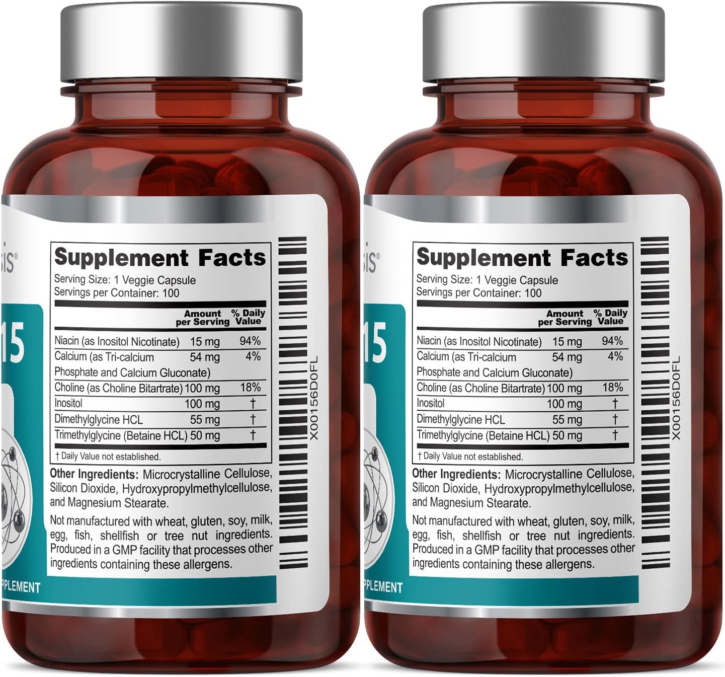 Super B-15 Health Genesis 100 Vcaps x 2 Pack - Niacin Calcium Choline Inositol DMG TMG - Enhances Oxygen Energy Levels