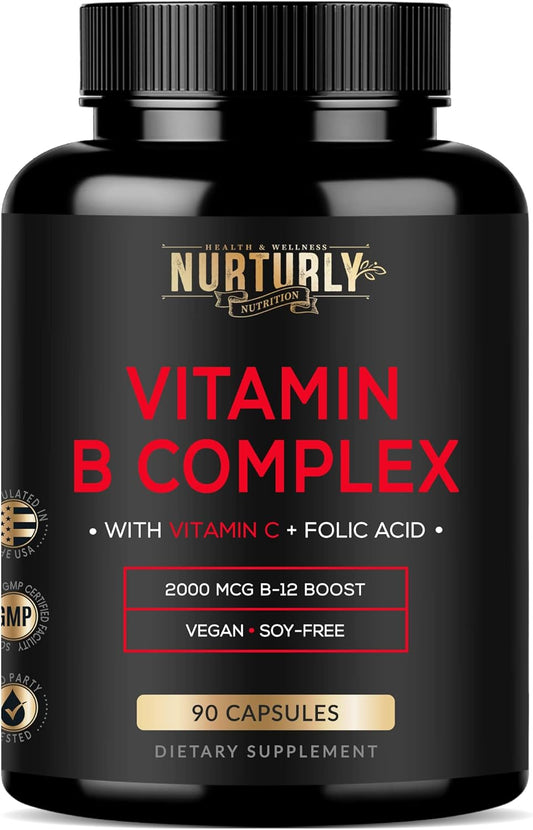 Super B Complex Vitamins with Vitamin C - 90 Capsules for Energy, Immunity, and Mood Support