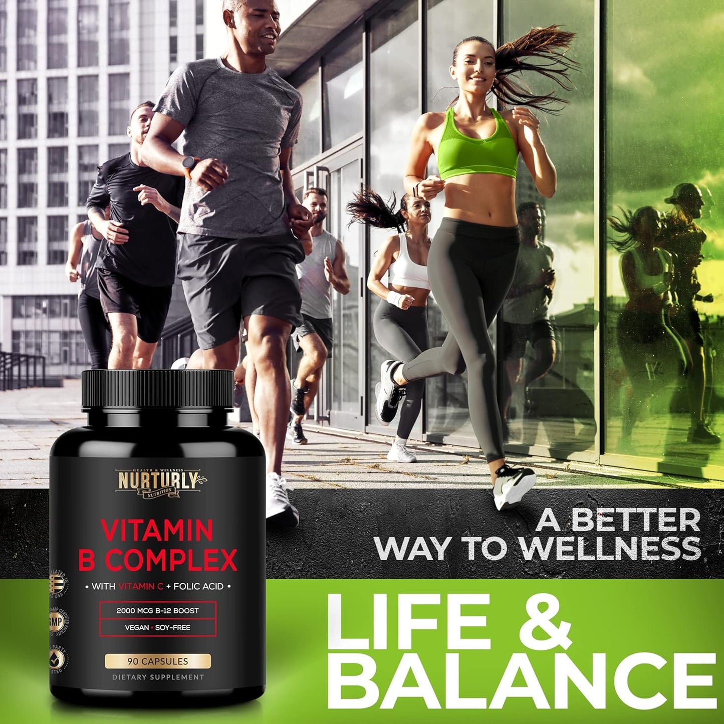 Super B Complex Vitamins with Vitamin C - 90 Capsules for Energy, Immunity, and Mood Support