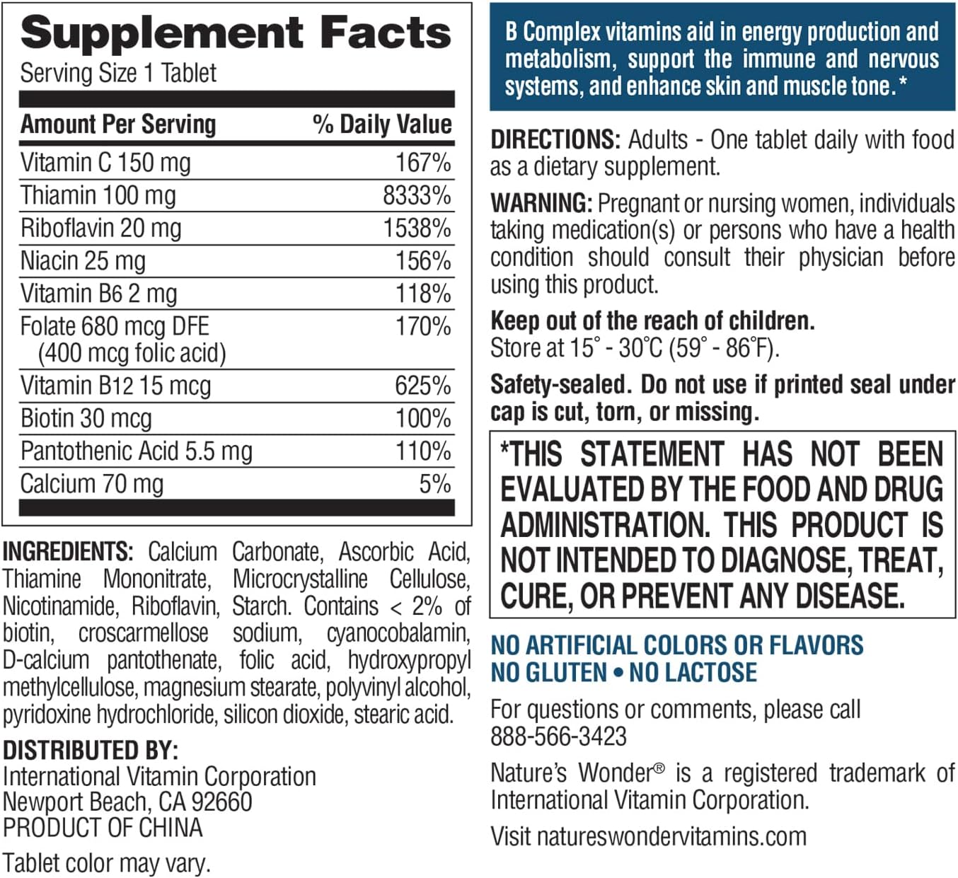 Super B Complex with Vitamin C, B12, and Folic Acid 150 Tablets for Energy, Immune, Skin, and Muscle Health